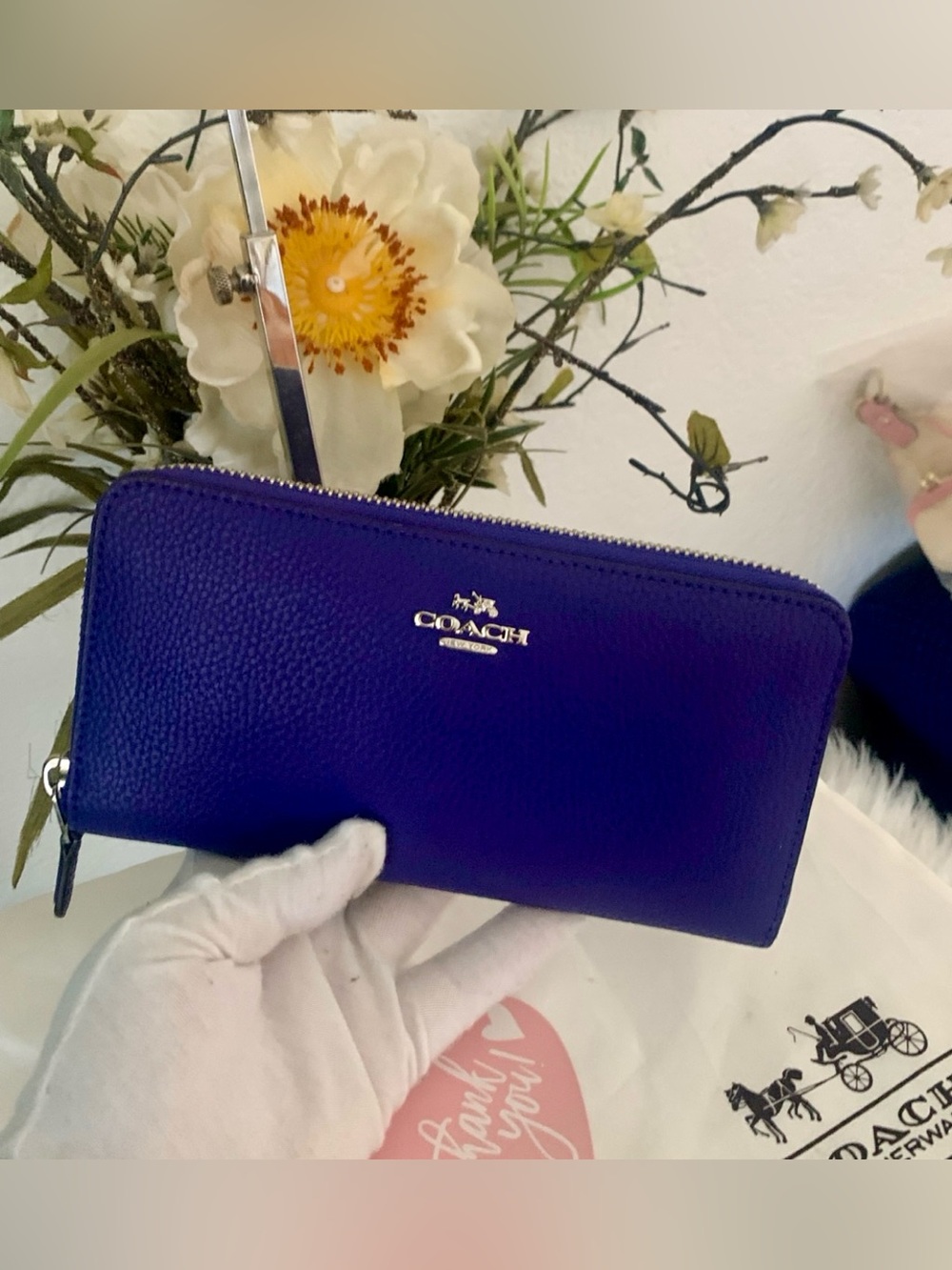 Coach Purple Accordion Leather Zip Around Wallet